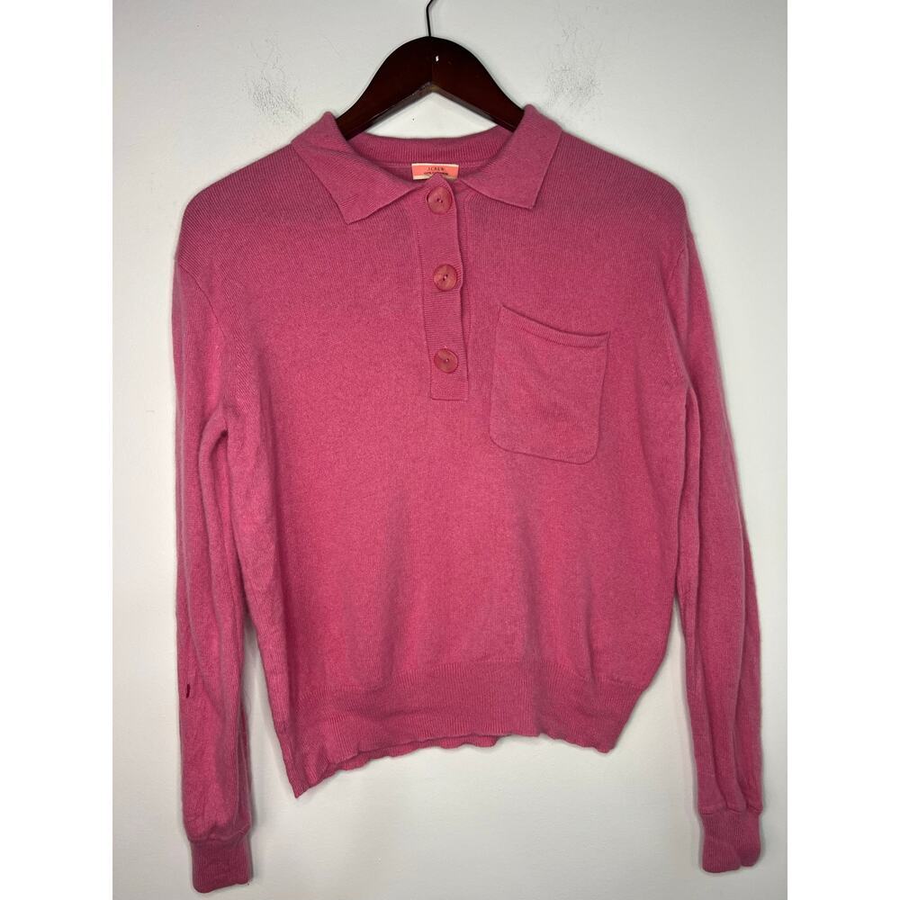 J.Crew Cashmere Collared Sweater in Flamingo Pink Oversized Henley Size XS - Picture 2 of 7